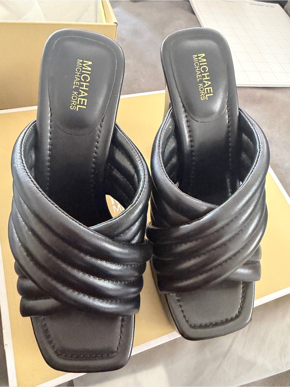 MICHAEL Michael Kors Black Quilted Slide Mules
